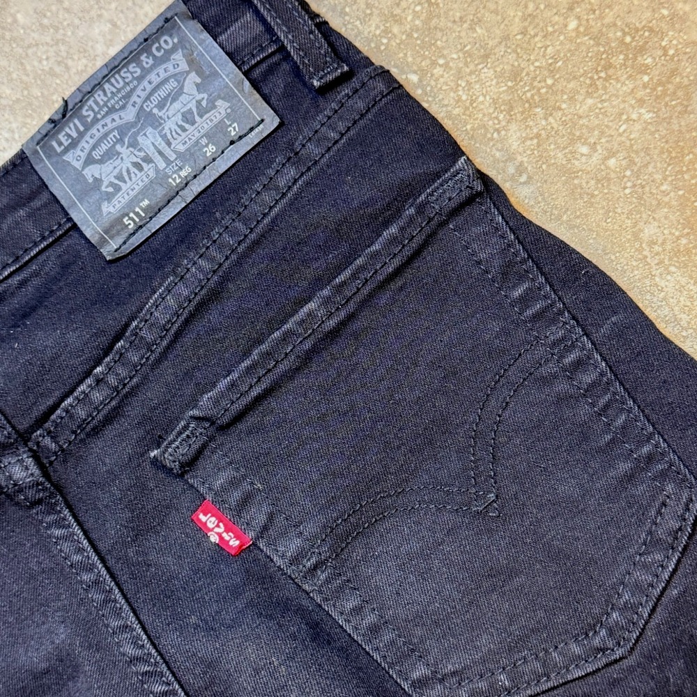 Levis 511 Slim Fit Jeans Boys Sz 12 Reg (26X27) Black Denim Adjustable Waist Zip